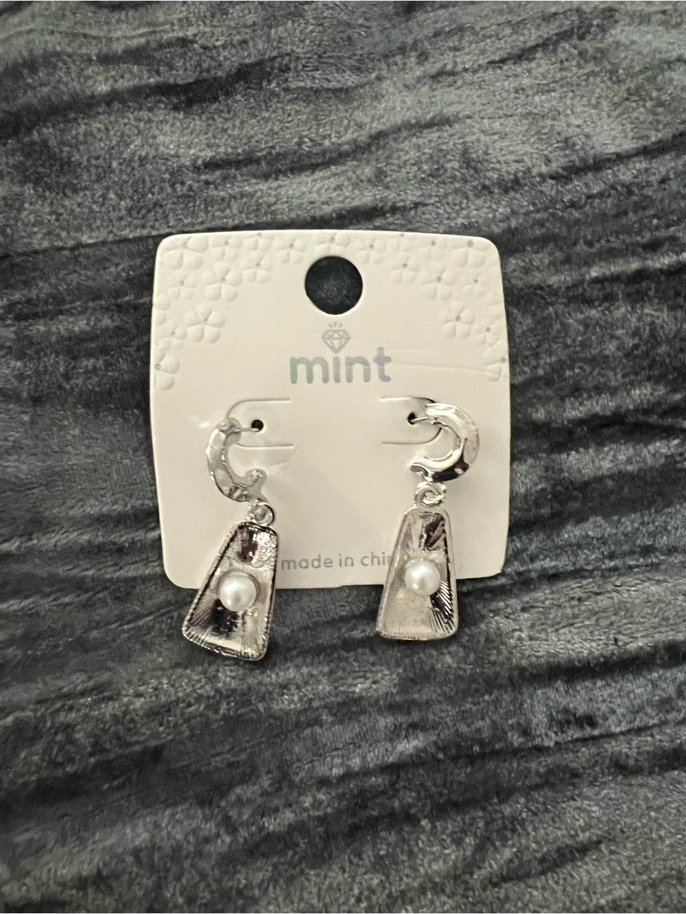 Mint Silver Dangle Earrings with Pearl Accent